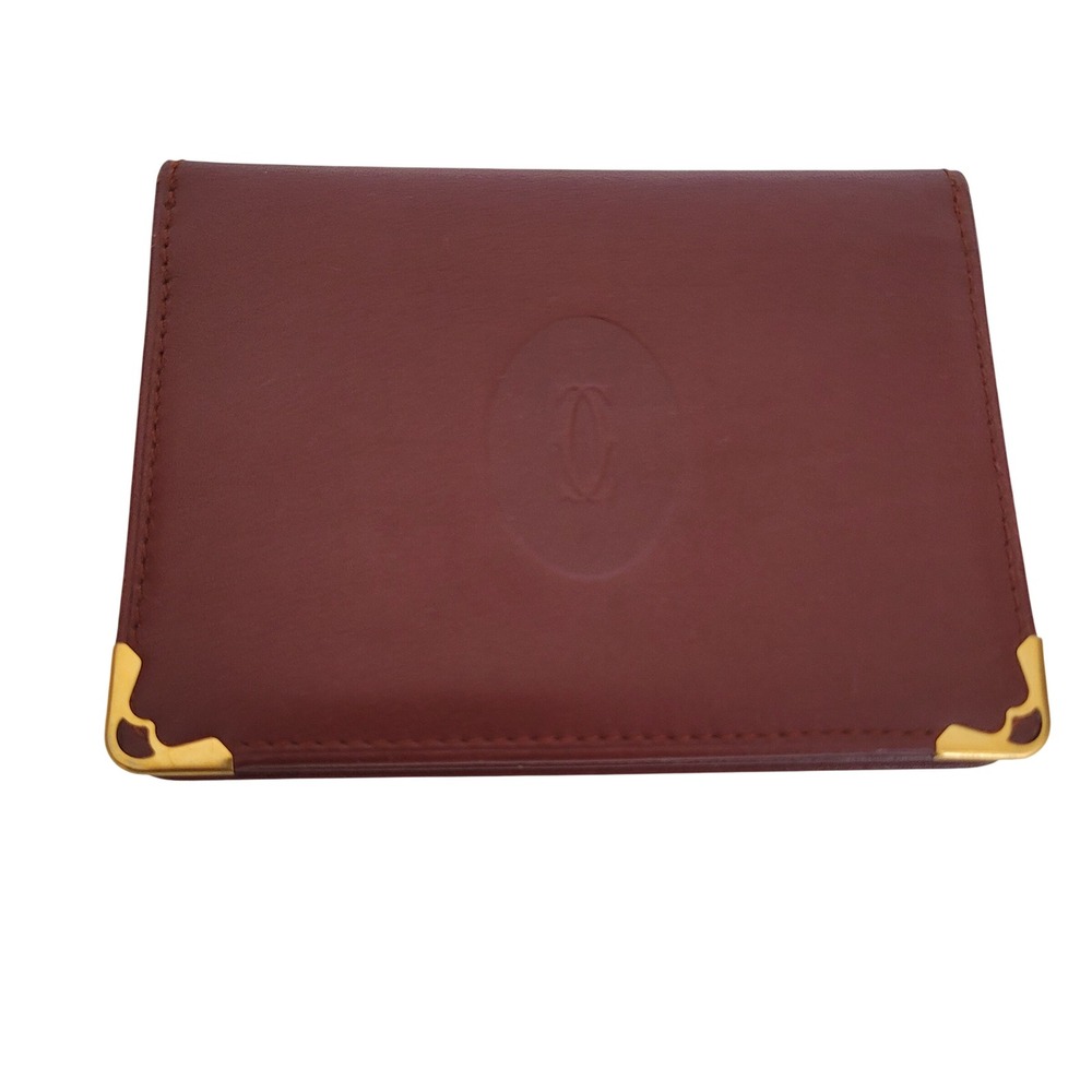 Cartier Paris Must de Cartier Burgundy Leather Card Holder Wallet Gold Corners